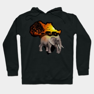 Africa Map, African Elephant, Safari Hoodie